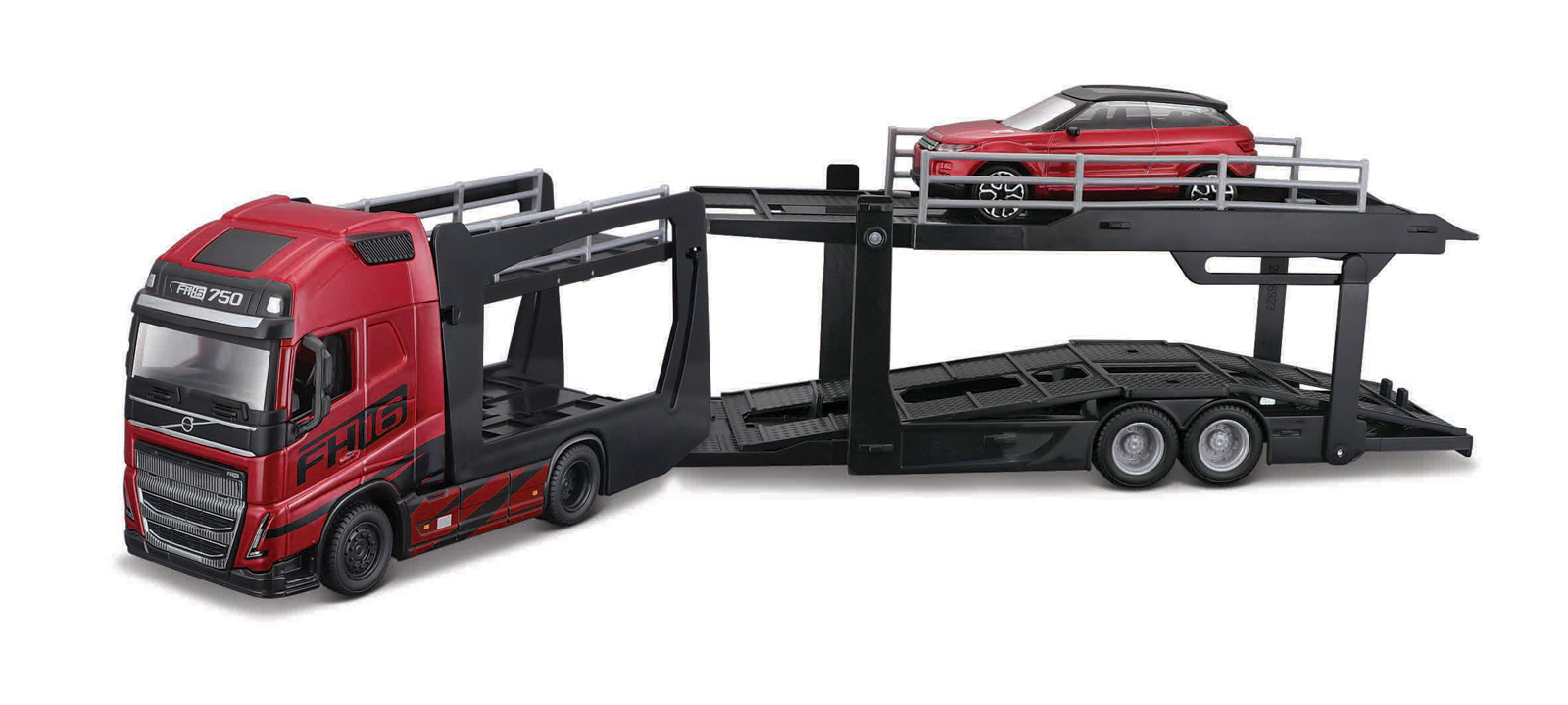 Bburago - STREET FIRE, Kamion s návěsem Multicar Carrier Volvo FH16 + Land Rover LRX Concept, 1:43