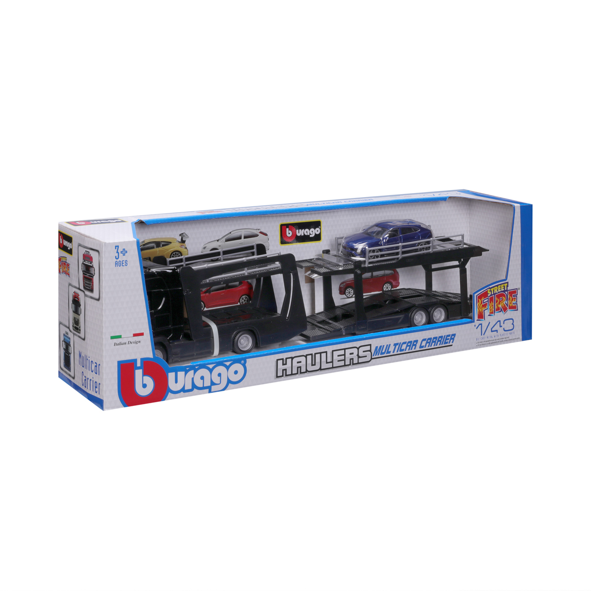 Bburago - STREET FIRE, Kamion s návěsem Multicar Carrier Scania 770S + Lamborghini Urus, 1:43