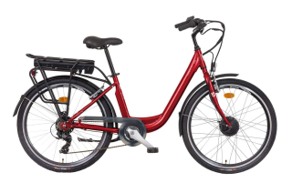 Elektrokolo Liberty e-VIA 6 spd 26" přední motor, 36V/10,4Ah, 2026 červené, Přední vidlice Odpružená