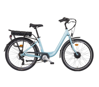Elektrokolo Liberty e-VIA 6 spd 26" přední motor, 36V/17,5Ah, 2026 tyrkysové, Přední vidlice Odpružená