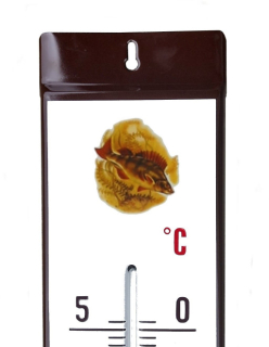 Venkovní teploměr smaltovaný, Hnědobílý 500x95 mm, Motiv okoun