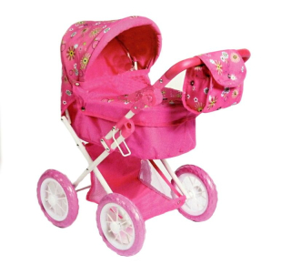 Teddies dětský hluboký kočárek pro panenky, Růžový