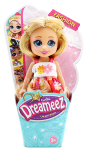 Dreameez mini panenka v kornoutku, blondýna s květovanými šaty