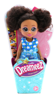 Dreameez mini panenka v kornoutku, brunetka s modrými šaty