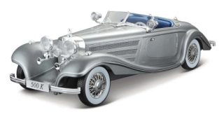 Maisto 1936 Mercedes Benz 500 K Typ Specialroadster, metal šedá, 1:18