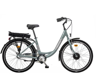 Elektrokolo Liberty e-VIA 3spd 26" přední motor, 36V/10,4Ah, 2026 šedo-zelené, Přední vidlice Pevná