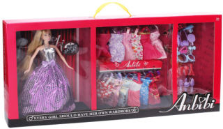 Módní butik, panenka blondýna s šatníkem, 30cm