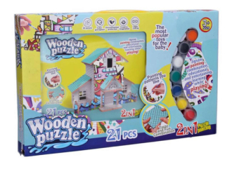 Puzzle 3D dřevěný domeček s barvami