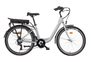 Liberty elektrokolo e-VIA 6 spd 26" středový motor, 36V/10,4Ah, 2026 stříbrné, Přední vidlice Odpružená