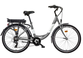 Elektrokolo Liberty e-VIA 6 spd 26" středový motor, 36V/17,5Ah, 2026 šedo-zelené, Přední vidlice Odpružená